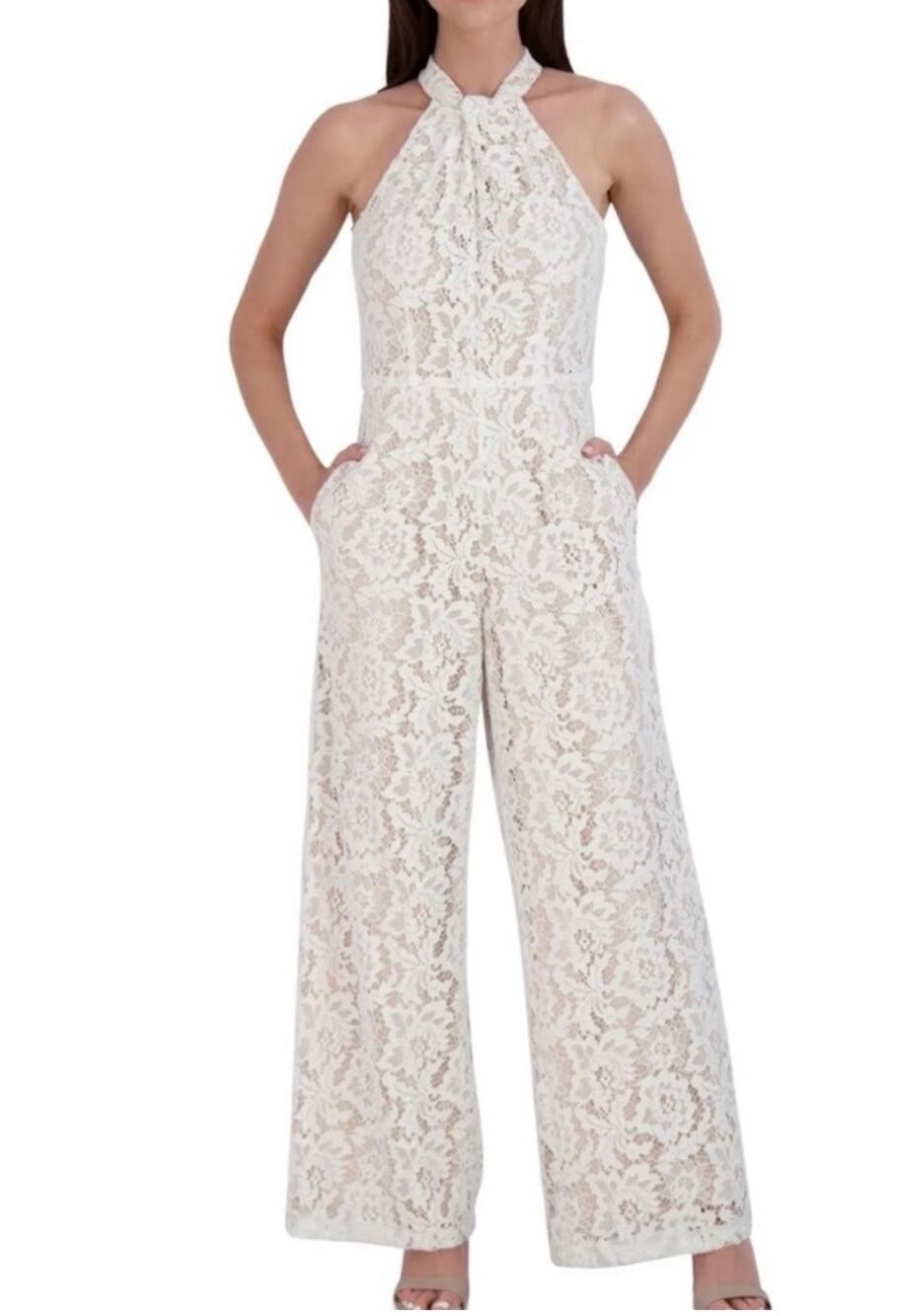 Julia Jordan Jumpsuit SZ 2 NWT Lace Maxi Dress Bridal Wedding Rehearsal Halter